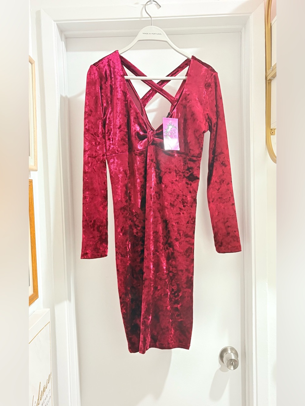 Demi Loon Crushed Velvet Long-Sleeve Mini Dress in Wine - Women